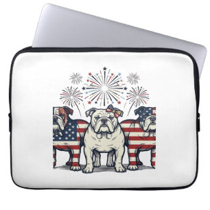 Funda Para Portátil Fuegos Artificiales Bulldog Patriótico Grabado Vin