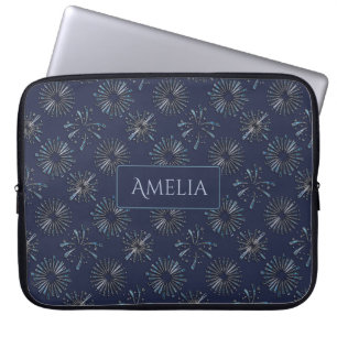 Funda Para Portátil Fuegos Artificiales Ornamentados Azules Personaliz