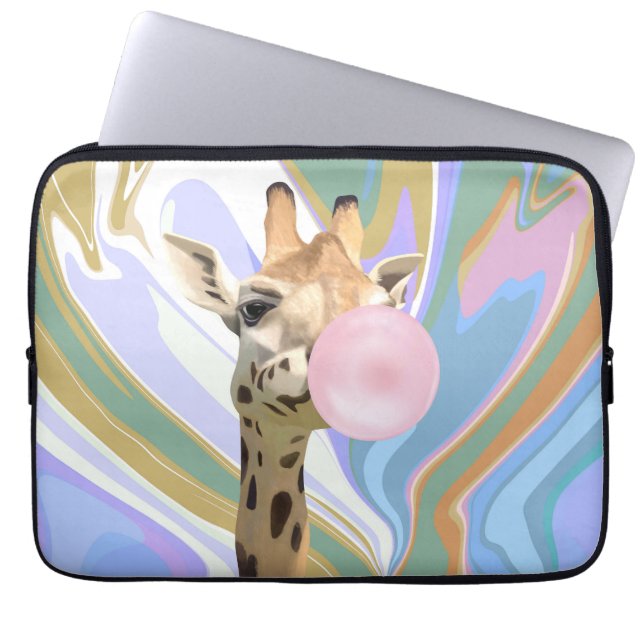Funda Para Portátil Fun Bubblegum Bearing Giraffe Liquid Swirl Blue (Frente)