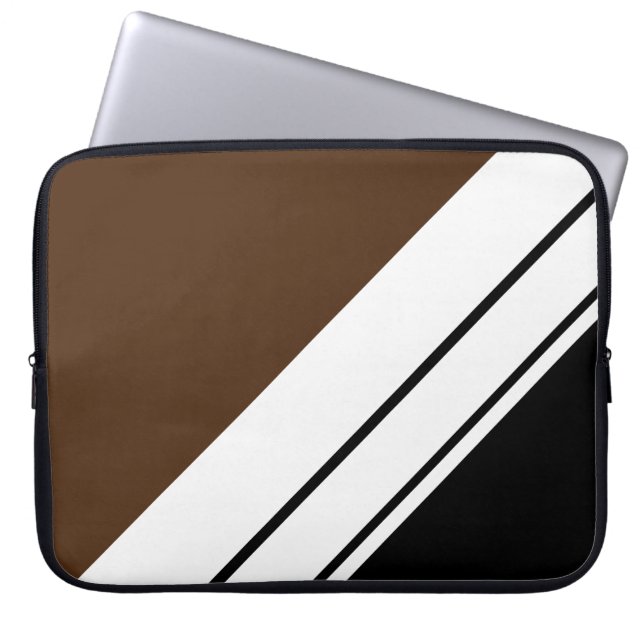 Funda Para Portátil Fun Cocoa Brown Black Slant Carreras Stripes (Frente)
