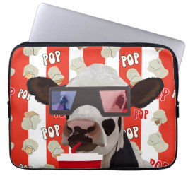 Funda Para Portátil Fun Retro Popcorn Whimsical Cow - Bandas Rojas