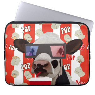 Funda Para Portátil Fun Retro Popcorn Whimsical Cow - Bandas Rojas