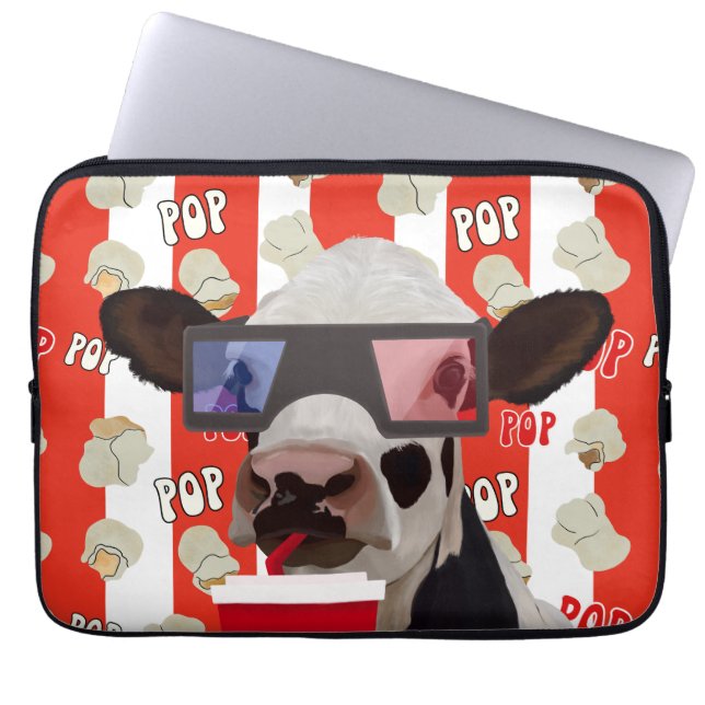 Funda Para Portátil Fun Retro Popcorn Whimsical Cow - Bandas Rojas (Frente)