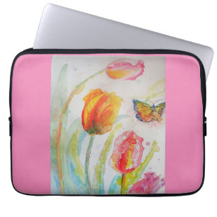 Funda Para Portátil Funda de portátil acuarela tulipano rosa