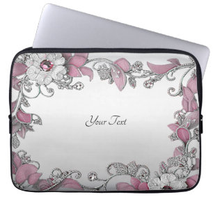 Funda Para Portátil Funda de portátil Floral blanca rosada Plata