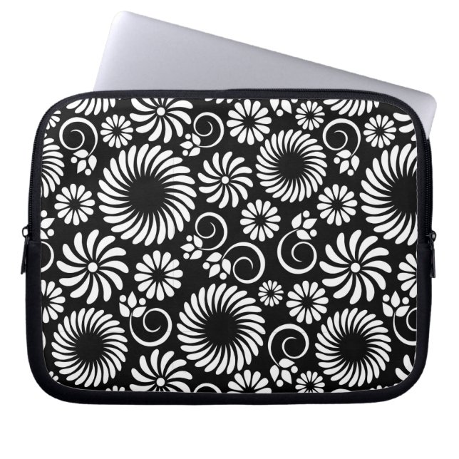 Funda Para Portátil funda de portátil floral en blanco y negro (Frente)