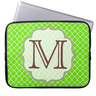 Funda Para Portátil Funda de portátil Lime Green Quarterfoil Monograma