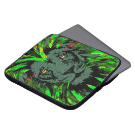 Funda Para Portátil Funda portátil de león verde - Dibujo de retrato d