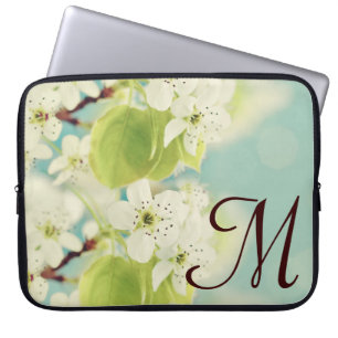 Funda Para Portátil Funda portátil monograma de flujo de flores de cer