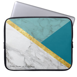 Funda Para Portátil Funda portátil Verde azulado de mármol y oro perso
