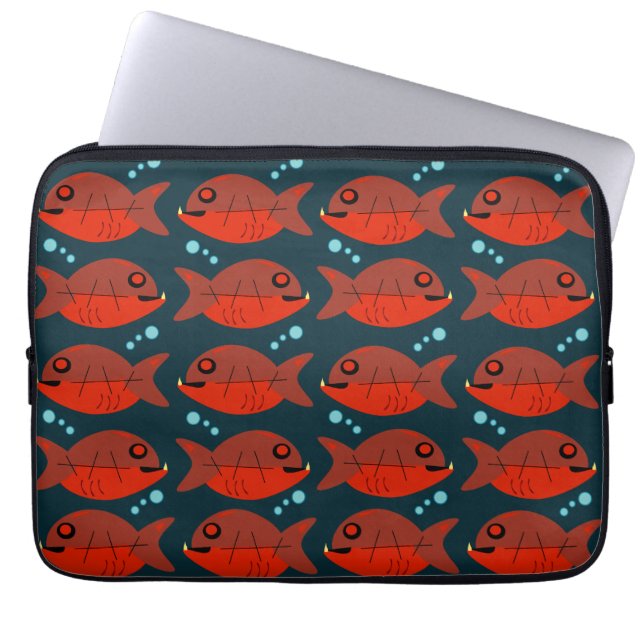 Funda Para Portátil Funky Red Retro Piranha Fish Art Pattern (Frente)
