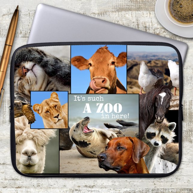 Funda Para Portátil Funny Animals Zoo Laptop Sleeve (Laptop sleeve featuring a collage of funny and cute animals)