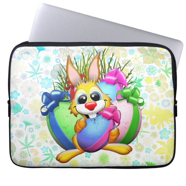 Funda Para Portátil Funny Bunny biting an Easter Egg (Frente)