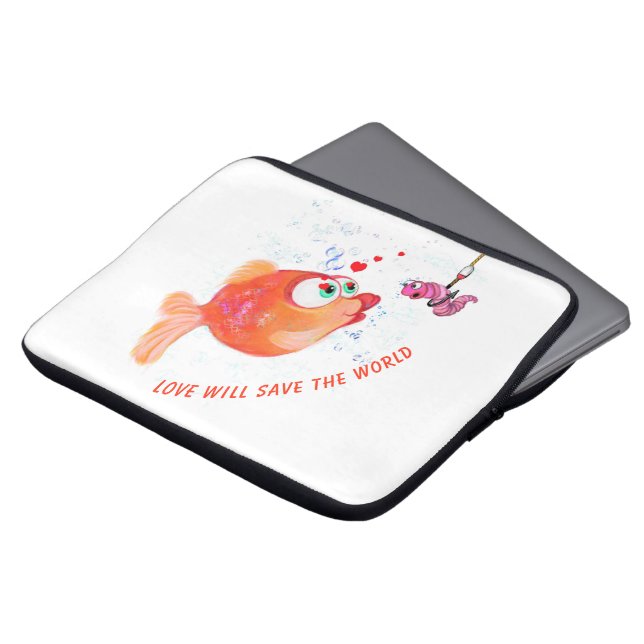 Funda Para Portátil Funny Fish and Worm Love Romantic Laptop Sleeve (Superior anverso)