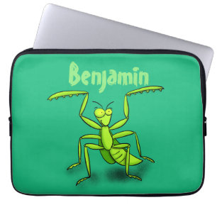 Funda Para Portátil Funny green praying mantis cartoon illustration