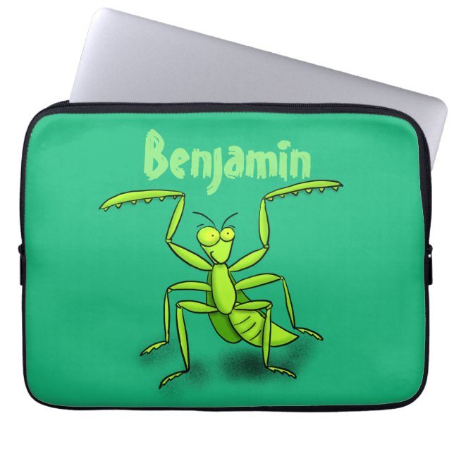 Funda Para Portátil Funny green praying mantis cartoon illustration (Frente)