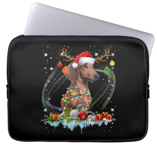 Funda Para Portátil Funny Santa Dachshund Reindeer Light Navidades