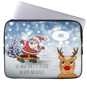 Funda Para Portátil Funny Santa en Skateboard para niños Navidades