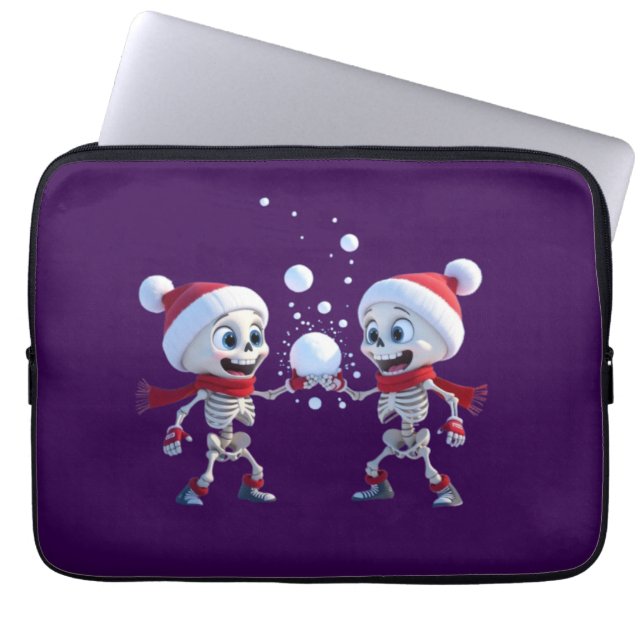 Funda Para Portátil Funny Santa Skeletons Having a Snowball Fight  (Frente)