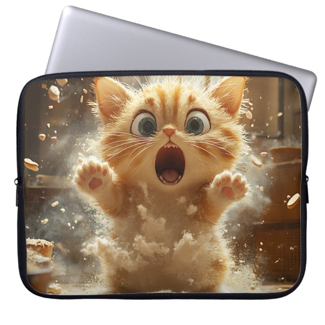 FUNDA PARA PORTÁTIL FUNNY SORPRENDIDO GATO DE GRASA (Frente)