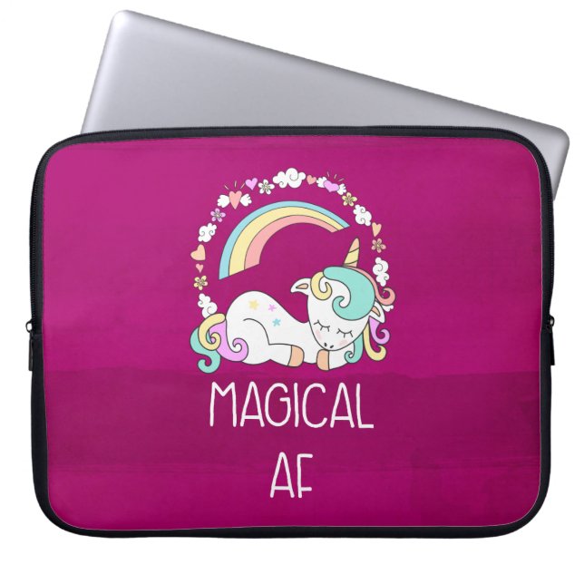 Funda Para Portátil Funny Unicorn diciendo AF mágico (Frente)