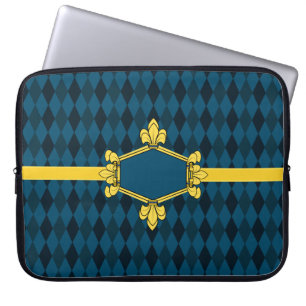 Funda Para Portátil Fur de lis, oro, diamante azul, Añadir iniciales/n