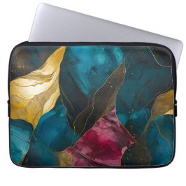 Funda Para Portátil Fusión de mármol teal y dorado de medianoche