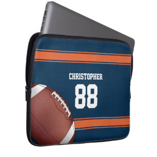 Funda Para Portátil Fútbol de hierro en la cuadrícula azul y Naranja