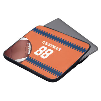 Funda Para Portátil Fútbol naranja y franjas azules de Jersey