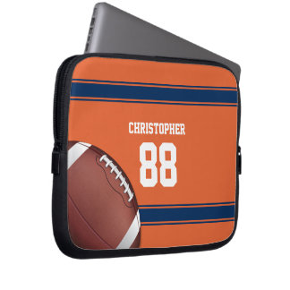 Funda Para Portátil Fútbol naranja y franjas azules de Jersey