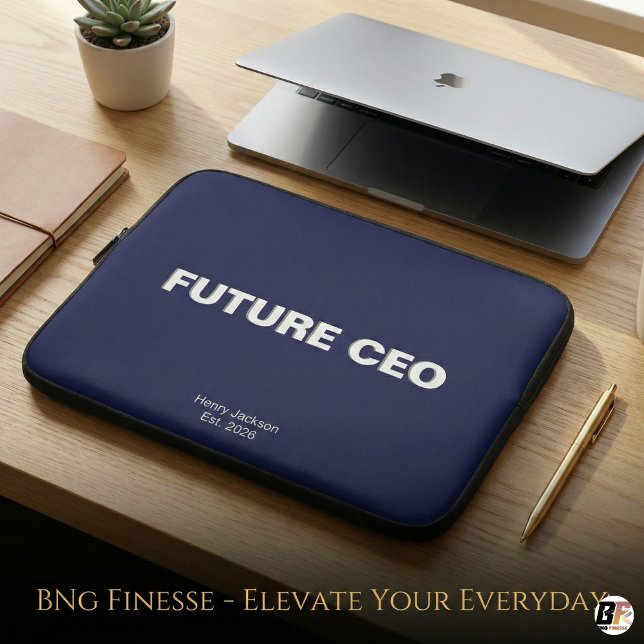 Funda Para Portátil Future CEO | Personalized Name & Year Navy Blue Mo (Subido por el creador)