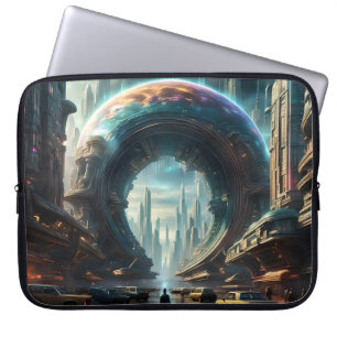 Funda Para Portátil Futurista portal de planetas alienígenas con puert