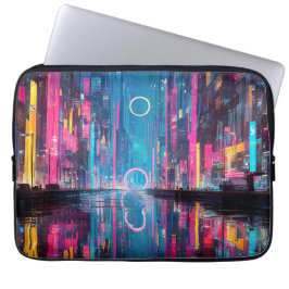 Funda Para Portátil Futuristic Vibrant Neon Night Cityscape