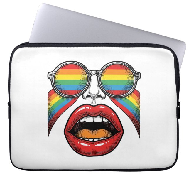 Funda Para Portátil Gafas de sol arcoíris retro labios cara diseño vec (Frente)