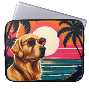 Funda Para Portátil Gafas de sol para perros retro Playa de la puesta 