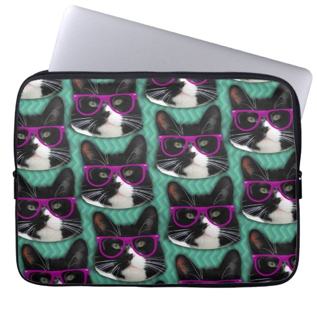 Funda Para Portátil Gafas divertidas Tuxedo Cat Epic Pattern Art (Frente)
