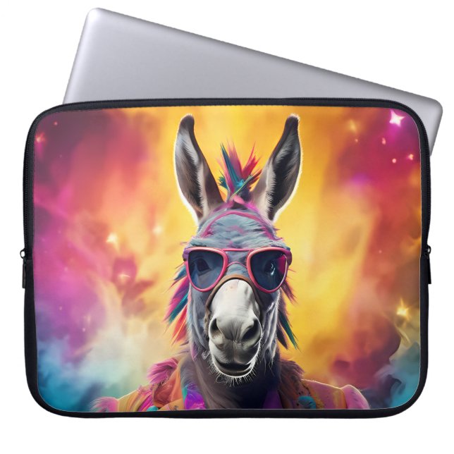 Funda Para Portátil Gafas rosadas de burro, pelo arcoiris (Frente)