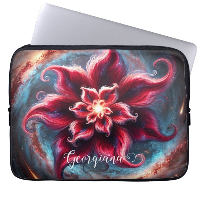 Funda Para Portátil Galaxia de Poinsettia floral festiva personalizada (Frente)