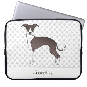 Funda Para Portátil Galgo Italiano Blanco y Foca con Nombre Personaliz