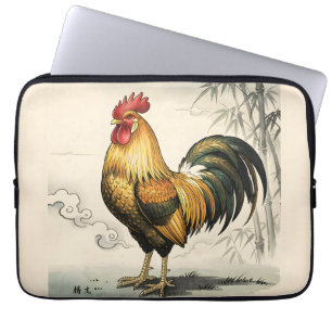Funda Para Portátil Gallo dorado arte japonés