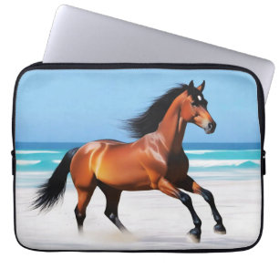 Funda Para Portátil Gallopaje de caballos salvajes en una playa