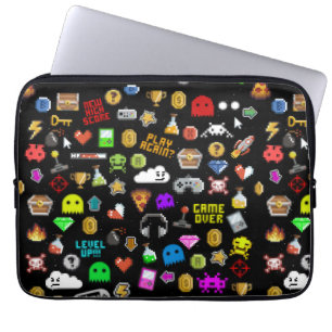 Funda Para Portátil Gamer retro Pixel Video Gaming Iconos Envolver Pap