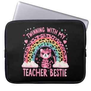 Funda Para Portátil Ganar con mi profesor Bestie Rainbow Cat Lover