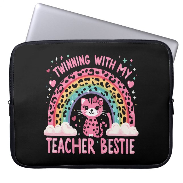 Funda Para Portátil Ganar con mi profesor Bestie Rainbow Cat Lover (Frente)
