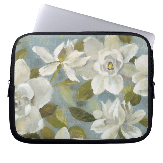Funda Para Portátil Gardenias en azul de la pizarra (Frente)