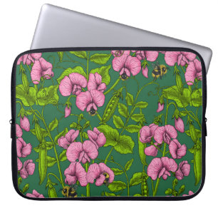 Funda Para Portátil Garzas y abejorros dulces, verdes y rosas