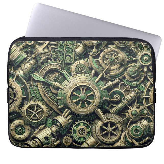Funda Para Portátil Gases de relojería verde industrial Steampunk (Frente)