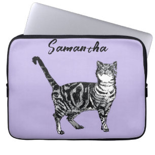 Funda Para Portátil Gatitas atigradas blancas y negras Nombre Púrpura