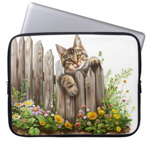 FUNDA PARA PORTÁTIL GATITO ATIGRADO MARRÓN MONO ASOMÁNDOSE SOBRE LA VA