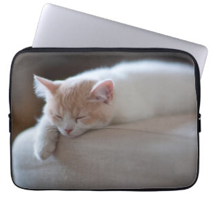 Funda Para Portátil Gatito beige y blanco cansado